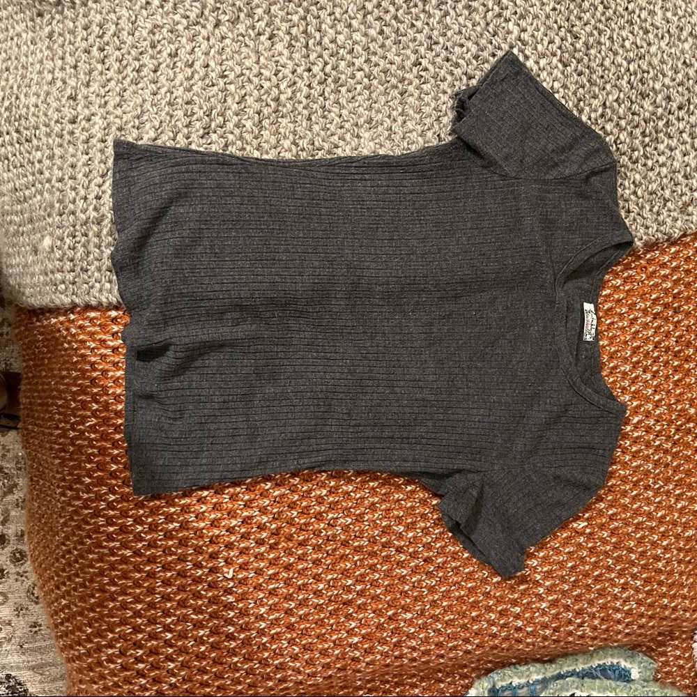 Free People Charcoal Ribbed Short Sleeve Tee